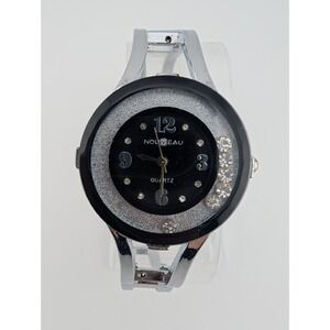 Nouveau Watch Women‎ 34mm Case Silver Bangle Band Floating Crystals- New Battery